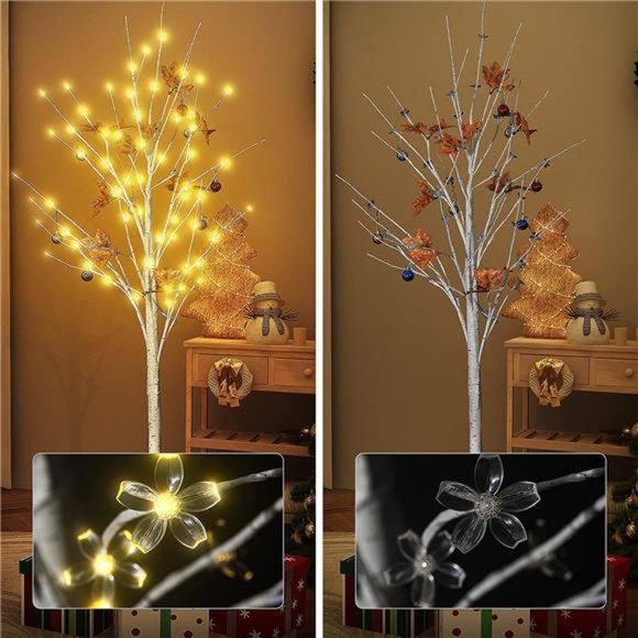 Lighted Birch Tree, 4 feet 5 feet & 6 Feet Sets of 3 w/ 200 Cherry Blossom Light - Picture 5 of 7